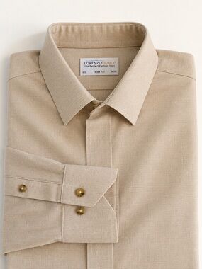 Lorenzo Uomo Light Beige Linen Button-Down Shirt 16.5